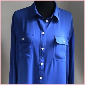 LOFT 3/4 Sleeve Blue Camp Shirt